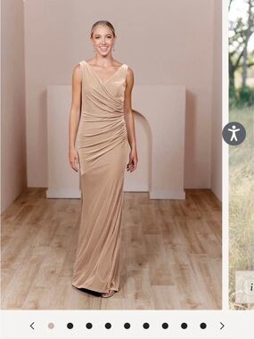 Revelry Champagne Ruched V-Neck Maxi Dress